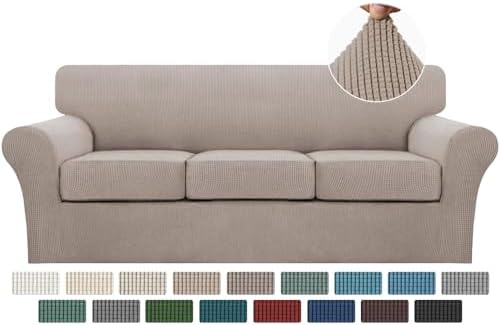 Turquoize 4 Piece Sofa Slipcover Sofa Covers for 3 Cushion Couch Soft Couch Cover for Dogs-Washable Sofa Furniture Covers with 3 Individual Cushion Covers,Feature Jacquard Fabric(3 Cushion Sofa, Sand) by Turquoize