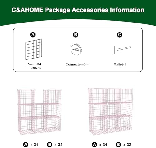 C&AHOME Wire Cube Storage, 9 - Cube Organizer Metal C Grids, Shelves, Pink - Image 7