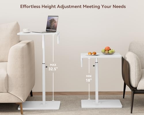 C Shaped End Table with Charging Station, Adjustable Height C Table End Table, 360°Swivel TV Tray Table for Small Spaces, Rounded Corners Couch Table, Side Tables Living Room for Sofa,Chair,Snack,Bed - Image 5