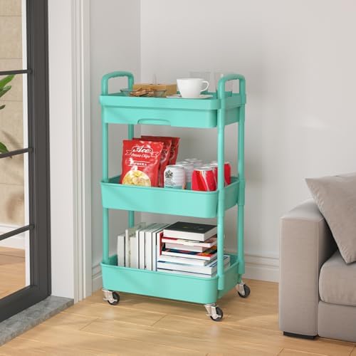 Calmootey 3-Tier Utility Cart with Drawer & Wheels, Storage for Home,Office - Image 4
