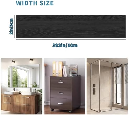 YESUS Dark Grey Wood Grain 3D 10M Wallpaper Frame Removable PVC Waterproof Peel and Stick Wallpaper,Bathroom Frame Sticker Wall Decor (Black, 2" x 393") - Image 2