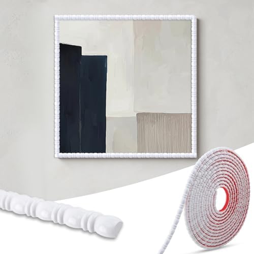 Hungbak 0.39" x 118" Peel and Stick Finished White Bead and Reel Molding Trim - Self-Adhesive Decorative Strip for Picture Frame, Mirror, Shelf, Wall, Door, Cabinet by HungbakMoldingTrim