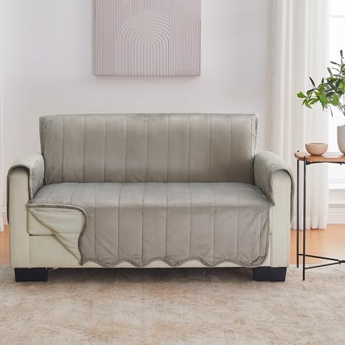 Great Bay Home Velvet Loveseat Cover - Washable Slipcover Furniture Protector with Elastic Straps - Furniture Cover for Dogs, Kids, and Pets - Stitched Detail (Wild Dove Grey) by GreatBayHome