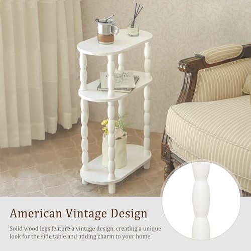 MaxSmeo Narrow Side Table, Small End Table with 3-Tier Open Shelf, White - Image 4