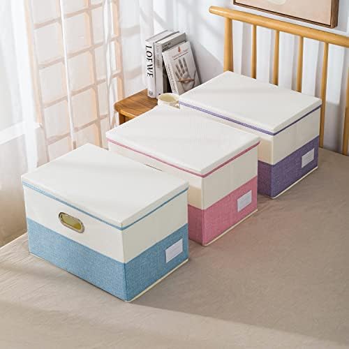 PRANDOM Collapsible Storage Bin with Lid [3-Pack] Fabric Foldable Storage Box Organizer Container Basket Cube with Cover for Home Bedroom Closet Office Nursery Purple&Cream(14.9x9.8x9.8) - Image 7