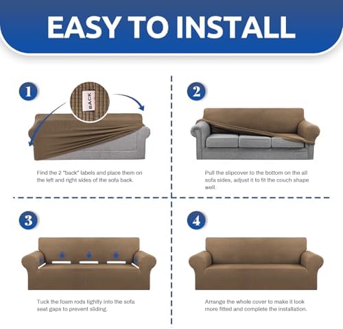 KEKUOU Stretch Chair Sofa Slipcover, Single Couch Cover,Camel - Image 6