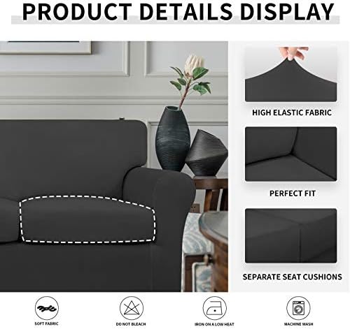 Easy-Going 4 Pieces Oversized Stretch Soft Couch Cover for Dogs - Washable Sofa Slipcover for 3 Separate Cushion Couch - Elastic Furniture Protector for Pets, Kids Dark Gray - Image 6