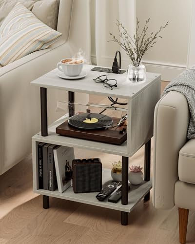 Frylr Side Table, Night Stand and End Table with Power Outlets and USB Ports, Strong Metal Frame, 44lb Capacity per Tier and Leveling Feet for Bedroom, Bedside, Living Room and Small Space, Greige - Image 3