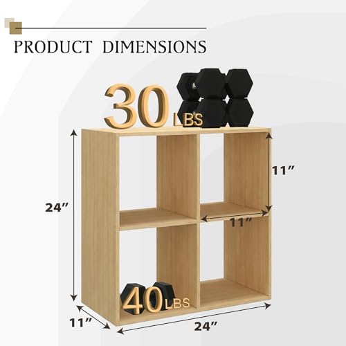 WannabeMyself【Sturdy Build&Easy Assembly】4 Cube Storage Organizer with Anti-Tipping Kits,Reversible Open Back Book Shelf, Bookcase for Living Room,Bedroom,Entrance Hall,Office,24.1×11.4×24.1,Oak Color - Image 2