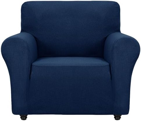 ZNSAYOTX Super Stretch Chair Slipcover Universal Sofa Chair Covers for Living Room Dogs Pet Furniture Protector Spandex Armchair Slipcovers with Anti Slip Foam Sticks (Navy Blue, Chair) by ZNSAYOTX