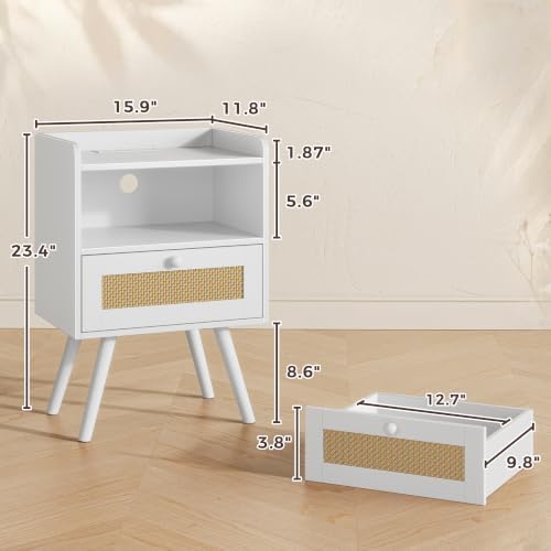 SUPERJARE Nightstands with Charging Station, Bedside Table Set of 2, White - Image 2