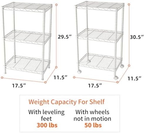 SINGAYE 3 Shelves Storage Shelf Wire Shelving Unit Metal Adjustable Wheels - Image 3