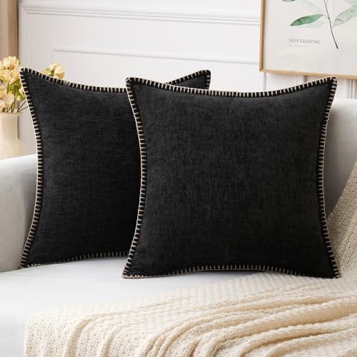 MIULEE Decorative Couch Throw Pillow Covers 18x18 Inch Black 2 Pack by MIULEE