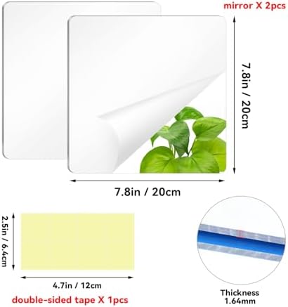 yuntop 2 Pack Self Adhesive Acrylic Mirror, 2MM Flexible Plastic Mirror, Shatterproof PS Frameless Wall Mirror for Bathroom Vanity and Entryway (8 x 8 inch) - Image 3