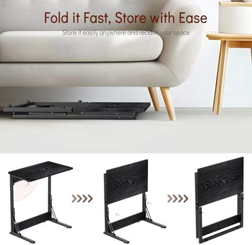Tatub 24" TV Tray Table Set of 4, Folding C Shaped End Table, Small Sofa Side Laptop Desk for Living Room, Bedroom, Black - Image 6