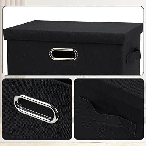 Graciadeco Medium 15" 21 Quart Collapsible Stackable Storage Bins with Lids, 3 Packs Black Foldable Fabric Closet Boxes Heavy-duty Lidded Linen Cube Basket Container Organizer and Storage for Bedroom - Image 6