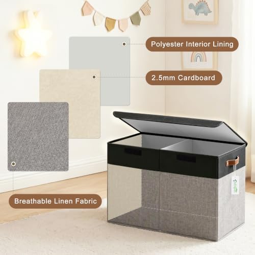 Bagnizer Large Toy Storage Box with Lids, Collapsible Sturdy Baby Storage Organizer Chest Bin Basket for Kids, Boys, Girls, Playroom, Nursery, Bedroom, Closet 25"x13"x16" (Gray and Black) - Image 3
