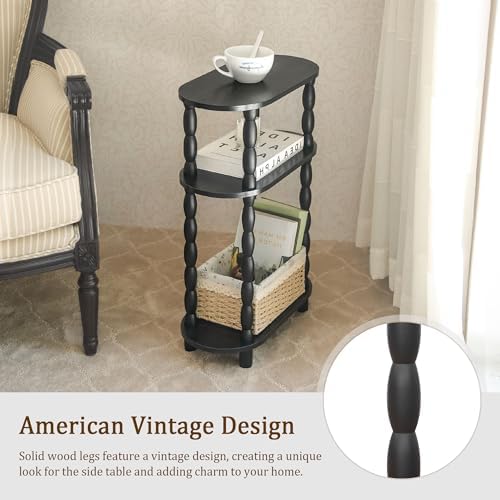 MaxSmeo Small Narrow Side Table, 3-Tier Narrow Black End Table with Storage - Image 4