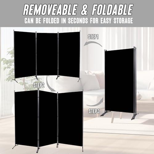 3 Panel Folding Room Divider,102" Wx71.3 H Portable Privacy Screen,Black - Image 4