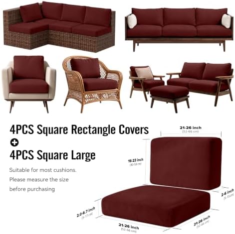 8Pcs Outdoor Cushion Covers, Stretch Patio Furniture Couch Chair Slipcovers - Image 2