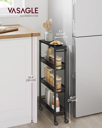 VASAGLE 4-Tier Slim Rolling Storage cart with Wheels, 5.1 Inches, Metal - Image 2