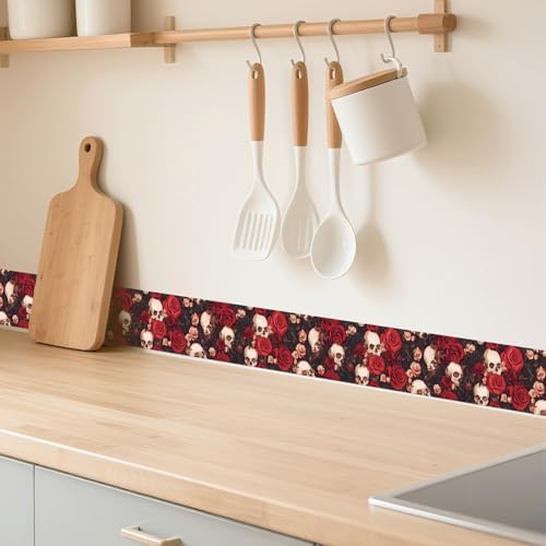 IVN Wallpaper Border Peel and Stick Wall Skull and Rose Floral 4x196 Inch | Wall Trim Self Adhesive Borders for Walls Mirror Border Frame Accent Strip for Bedroom Kitchen LivingRoom Decor - Image 2