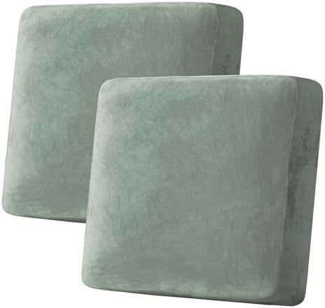 H.VERSAILTEX Velvet Stretch Couch Cushion Cover Plush Cushion Slipcover for Chair Loveseat Sofa Cushion Furniture Protector Seat Cushion Sofa Cover (2 Piece Large Sofa Cushion Covers, Sea Grass) by HVERSAILTEX