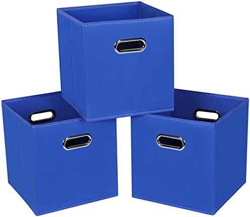 Fabric Cloth Storage Bins,Fabric Cube Bins Organizer with Dual Handles Foldable Cube Storage Baskets for Home Bedroom Storage,Set of 3,(Dark Blue) by SEVENDOME