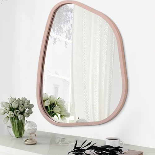 Irregular Wall Mirror 26"x18", Asymmetrical Large Bathroom Mirror Wood Framed Modern Artistic Decorative Vanity Mirrors for Bedroom Living Room Entryway Hallway by HLFMVWE