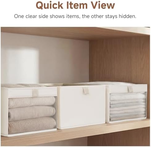 StorageWorks Fabric Storage Bins with Clear Window, Beige, 3-Pack - Image 3