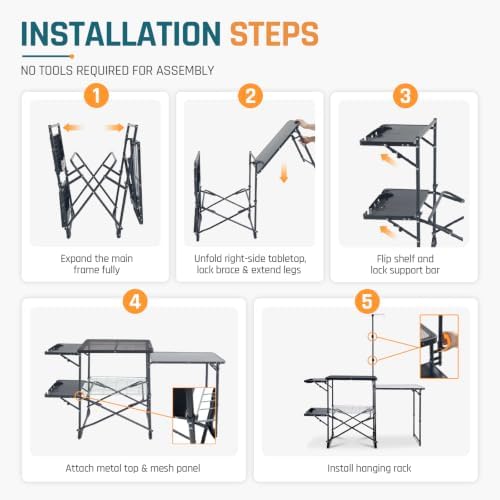 DMH OUTDOORS Folding Camping Kitchen Station Portable Outdoor Grill Table - Image 7