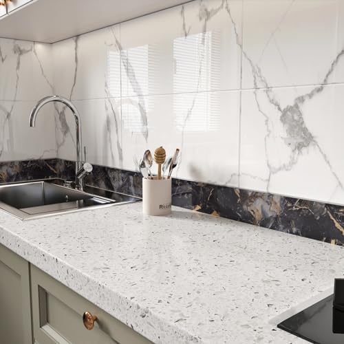 Wallercity Black/Gold Peel and Stick Wallpaper Borders for Kitchen Bathroom Marble Countertops Border Contact Paper Vinyl Waterproof Border Stickers for Wall Decor Corner Mirror Frame 3.94''x197'' - Image 6