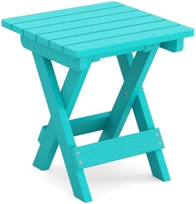 LUE BONA Small Outdoor Folding Side Table HDPS 14 Inch Height, Aruba Blue - Image 7