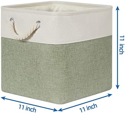 Temary Cube for Shelves 11 Inch Bin 4Pack Fabric Storage Baskets for Organizing Toys, Clothes, Decorative Baskets with Rope Handles (White&Green) - Image 3