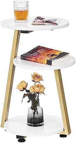 BEWISHOME Round End Table Side Table, White Gold, KTZ41M by BEWISHOME