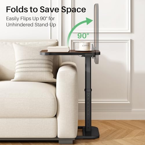 Kitstorack Upgraded TV Tray Table with Panel Lock, 90° Flip-Over Design & Adjustable Height, Sofa Arm Side Table for Eating, Laptop, Couch, Bed, or Small Spaces, Espresso - Image 4
