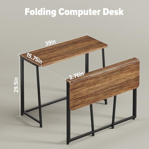WOHOMO Folding Desk, 39.4" Foldable Computer Table for Small Spaces, Walnut - Image 2
