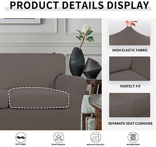 Easy-Going 3 Pieces Stretch Soft Couch Cover for Dogs - Washable Sofa Slipcover for 2 Separate Cushion Couch - Elastic Furniture Protector for Pets, Kids (Loveseat, Taupe, Medium) - Image 6