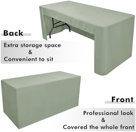 Nasitos 2 Pack Sage Green 8ft Tablecloth Fitted-Open Back Folding Table Cover Washable and Wrinkle Resistant Table Cloth for Trade Show, Book Fair, Career Fair, Convention, Events - Image 4