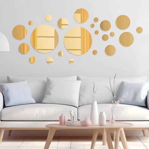 Shappy 32 Pcs Acrylic Mirror Wall Stickers Removable, Gold, Medium Size - Image 6