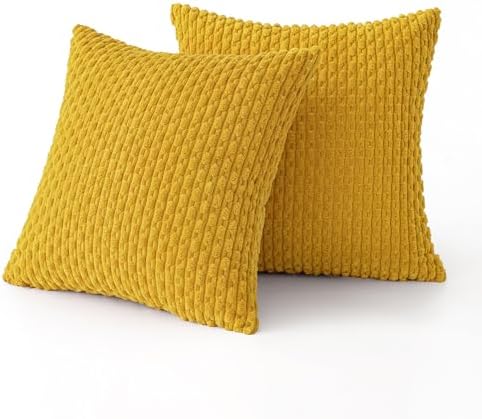 MIULEE Decorative Throw Pillow Covers 18x18 Yellow Textured Corduroy - Image 6