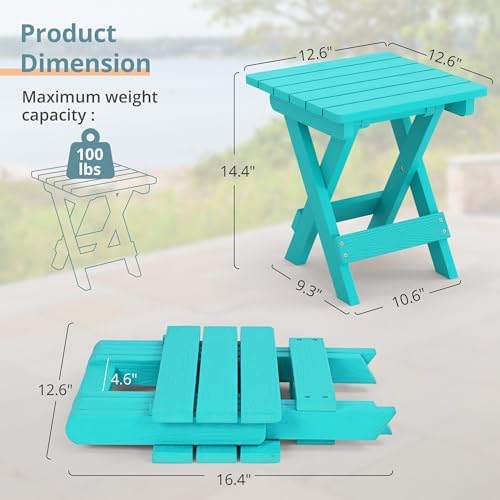 LUE BONA Small Outdoor Folding Side Table HDPS 14 Inch Height, Aruba Blue - Image 3