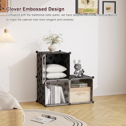 C&AHOME Clover Embossed Storage Organizer with Doors 3-Cube Shelf Black - Image 4