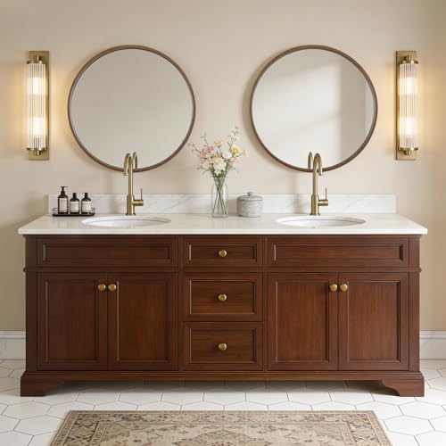 WallBeyond Circle Mirror with Wood Frame, 28" Round Modern Decoration Large Home Decor Mirror for Bathroom Living Room Bedroom Entryway (28" Diameter, Walnut) - Image 4