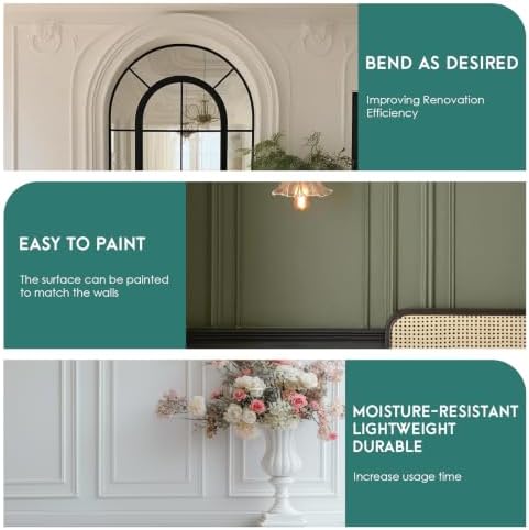 Matte Flexible Self Adhesive Wall Molding Trim,DIY Arch Panelling Paintable Decor Peel and Stick Chair Rail Moulding with Free Cutting Stickers & Reinforcing Agent (Width 2.3IN) - Image 4