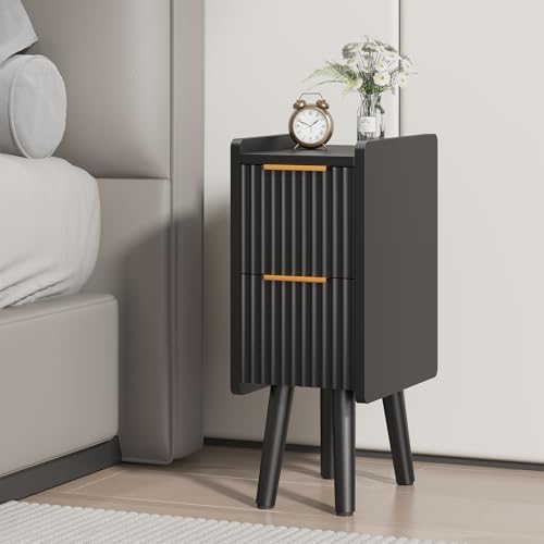 ELYKEN 7.9" Fluted Narrow Nightstand, 20.6" H Skinny Side Table, Black - Image 6