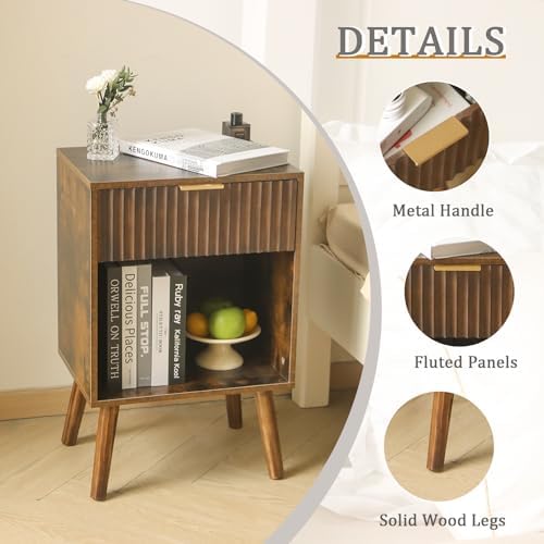 Fultyle Mid Century Modern Nightstand with Charging Station, Bedside Table - Image 6