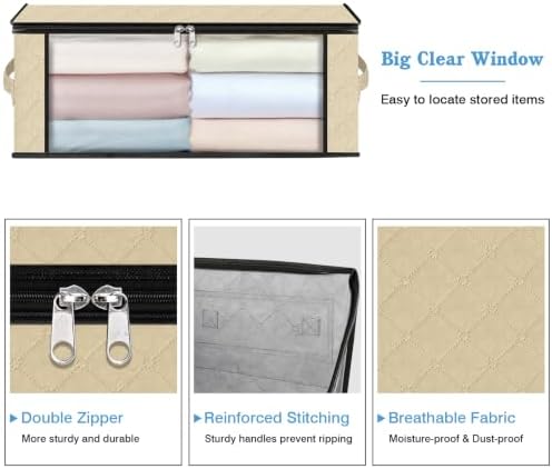 HomeHacks 3-Pack Clothes Organizer Storage Bags, 35L Storage Bins, Beige - Image 4