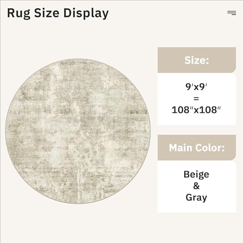 Soalmost Round Rugs 9ft Living Room Circle Area Rug 9x9 Beige/Gray Vintage - Image 5
