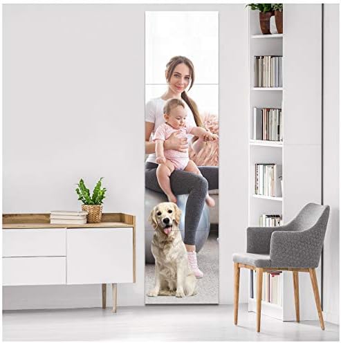 EVENLIVE® Full Length Mirror Tiles, Frameless Glass Wall Mirror 12 Inch x 4 Pieces, Body Mirror, Long Mirror, Gym Mirrors for Home Gym, for Door, Closet, Room, Easy to Install - Image 4